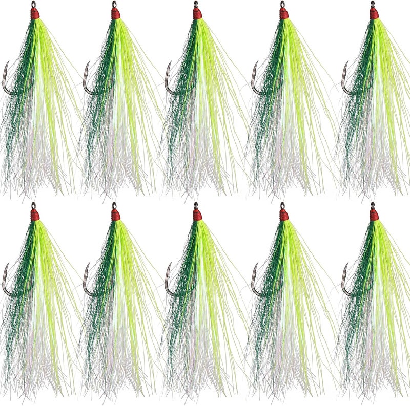 FUSIGO Bucktail Teasers Fishing Hooks Saltwater, 10pcs Fishing Teaser Lures Crystal Mylar Flash Teasers Jig Hooks for Flounder Salmon Trout Striped Sea Bass Bluefish - Image 1